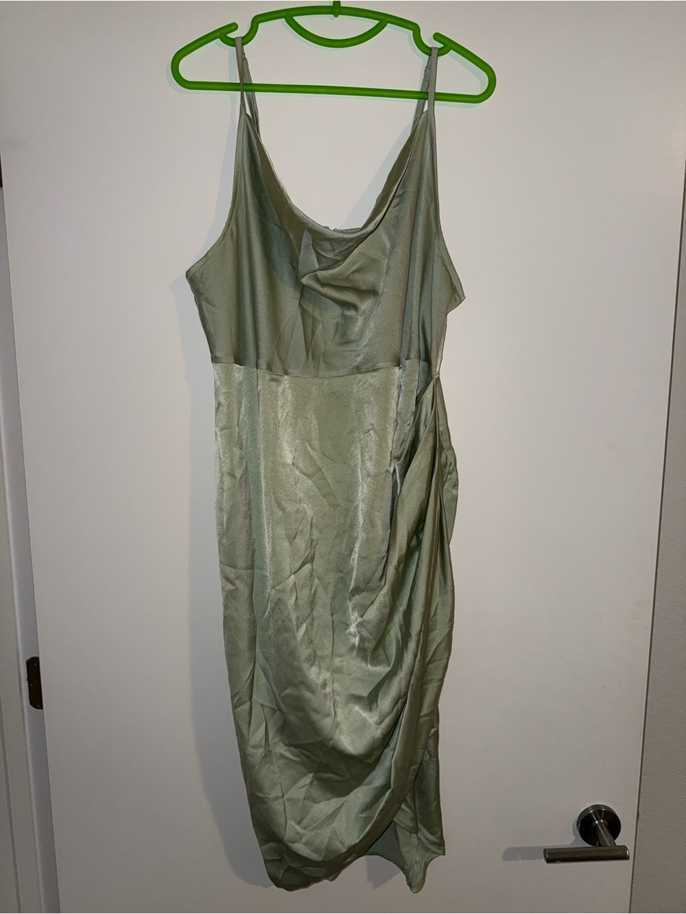 SHEIN Sage Green Satin Cowl Midi Slip Dress